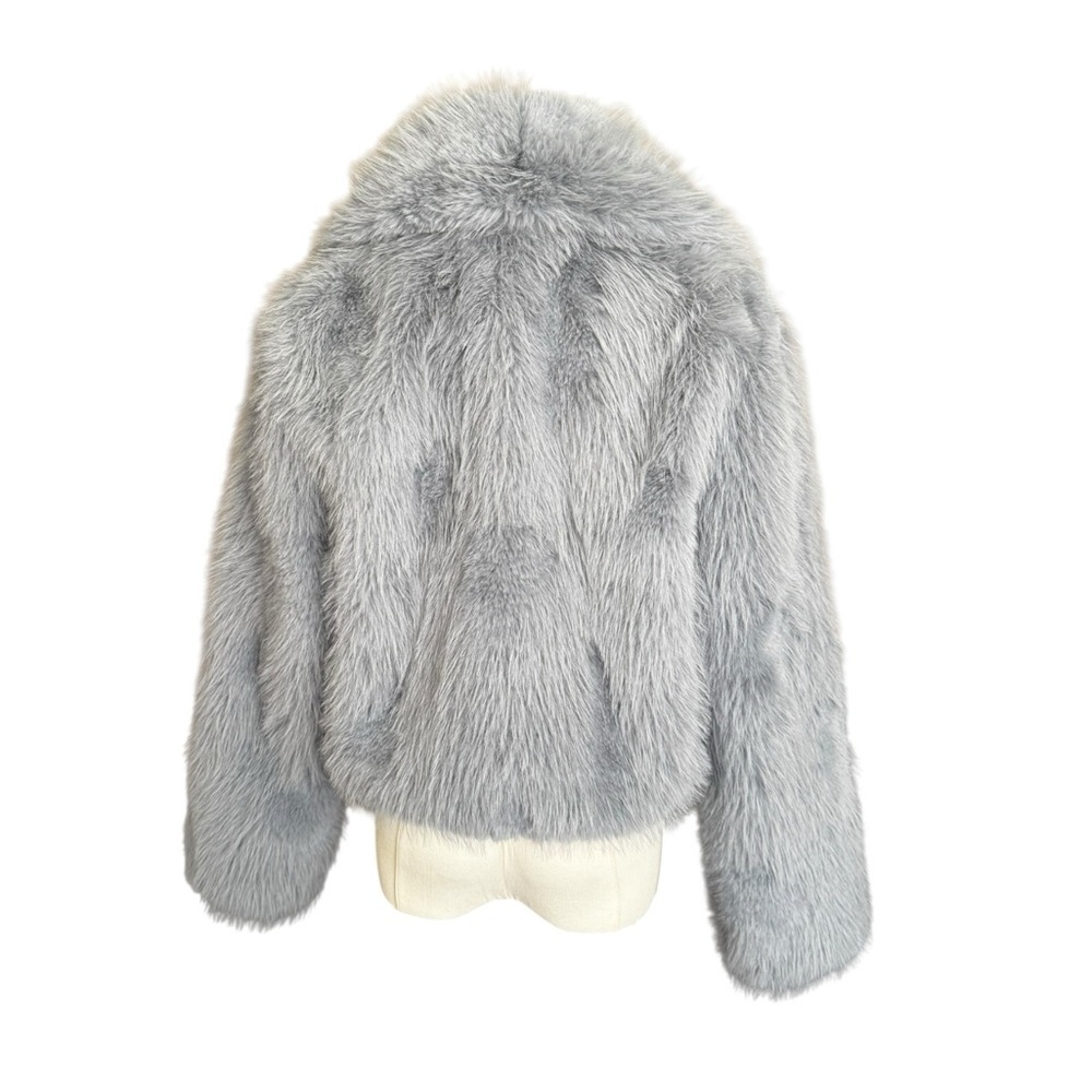 Zara Faux Fur Collared Crop Jacket in Light Blue XS-S - Picture 7 of 12